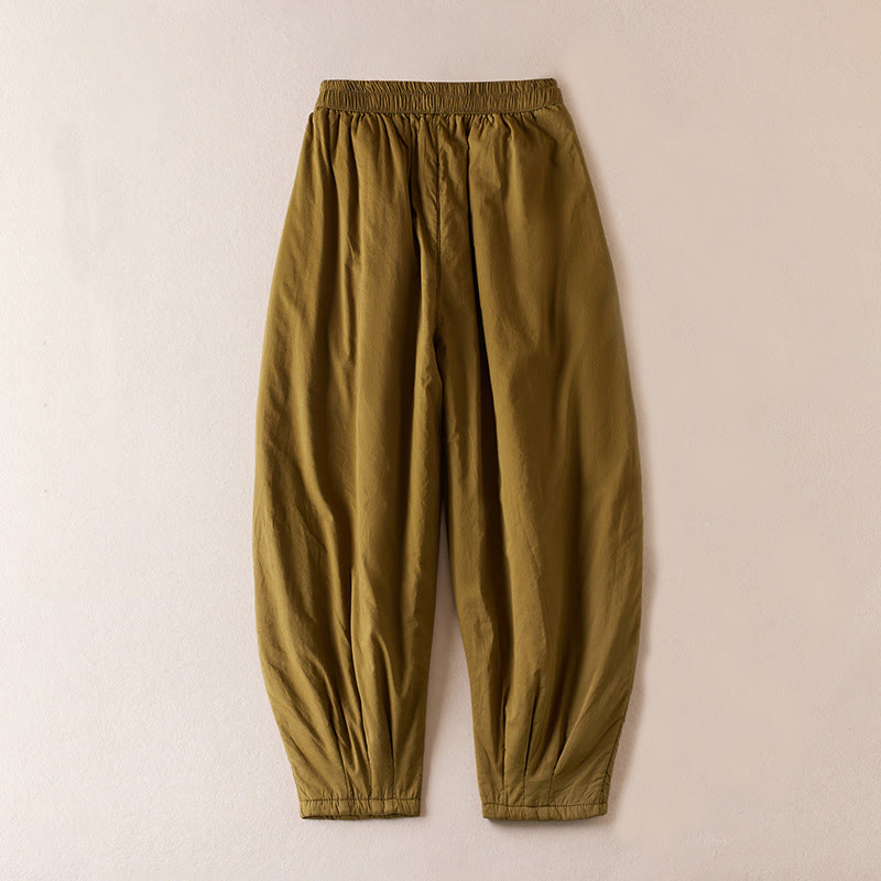 Buddha Stones Plain Cotton-padded Women's Harem Cotton Thick Pants With Pockets - image 2