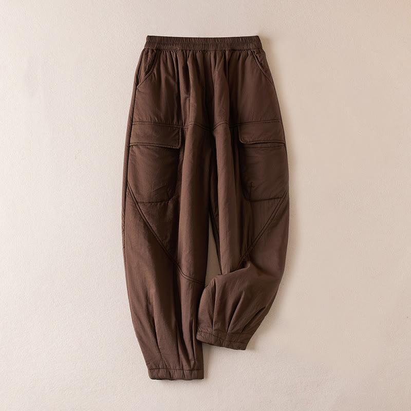Buddha Stones Plain Cotton-padded Women's Harem Cotton Thick Pants With Pockets - SaddleBrown - US8-10,UK/AU12-14,EU40-42 (2XL) - image 8