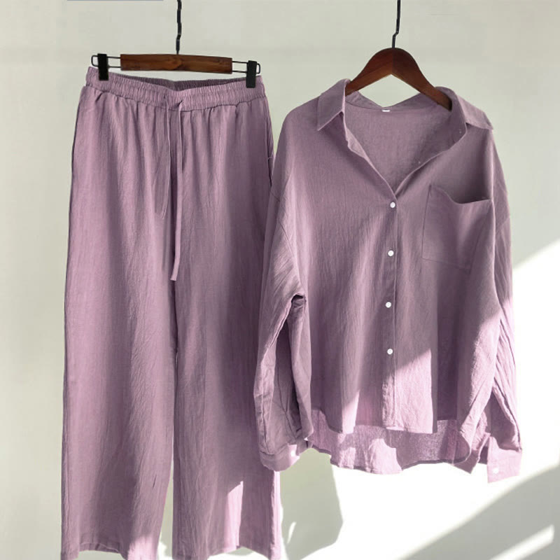 Buddha Stones 2Pcs Long Sleeve Shirt Top With Pockets Drawstring Pants Meditation Cotton Clothing Women's Set - PaleVioletRed - US20,UK/AU24,EU52 (5XL) - image 54