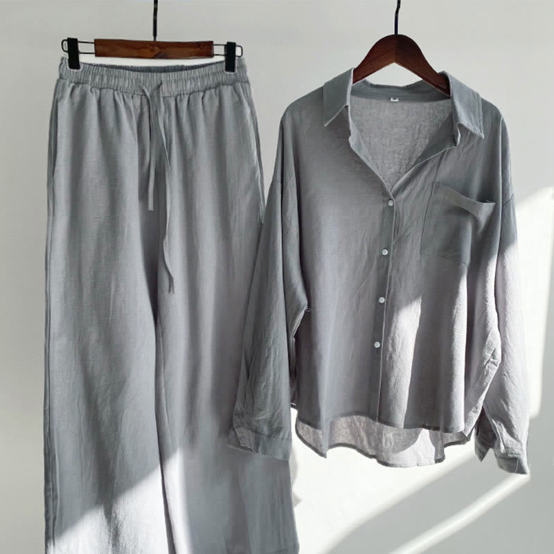 Buddha Stones 2Pcs Long Sleeve Shirt Top With Pockets Drawstring Pants Meditation Cotton Clothing Women's Set - Gray - US20,UK/AU24,EU52 (5XL) - image 48
