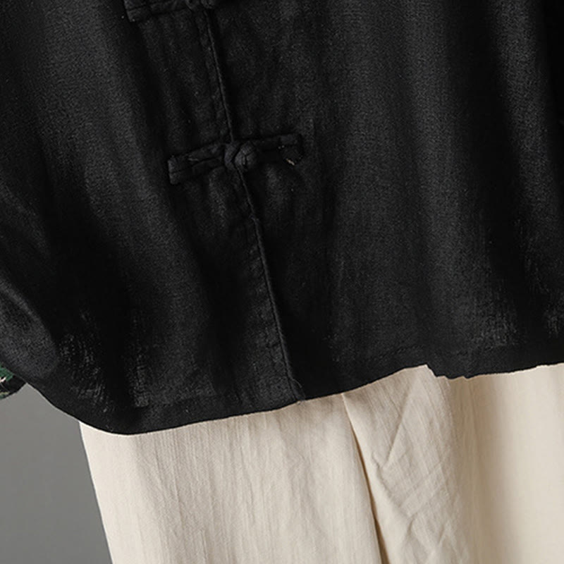Buddha Stones Casual Women's Embroidery Long Sleeve Stand Collar Cotton Shirt - image 22