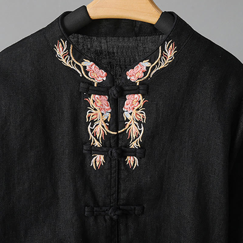 Buddha Stones Casual Women's Embroidery Long Sleeve Stand Collar Cotton Shirt - image 24