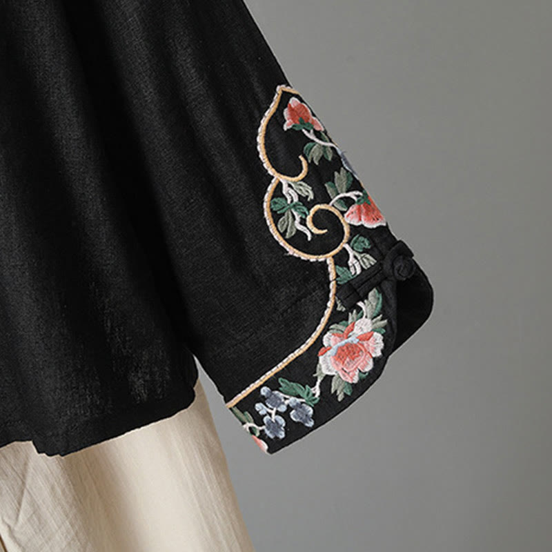 Buddha Stones Casual Women's Embroidery Long Sleeve Stand Collar Cotton Shirt - image 21