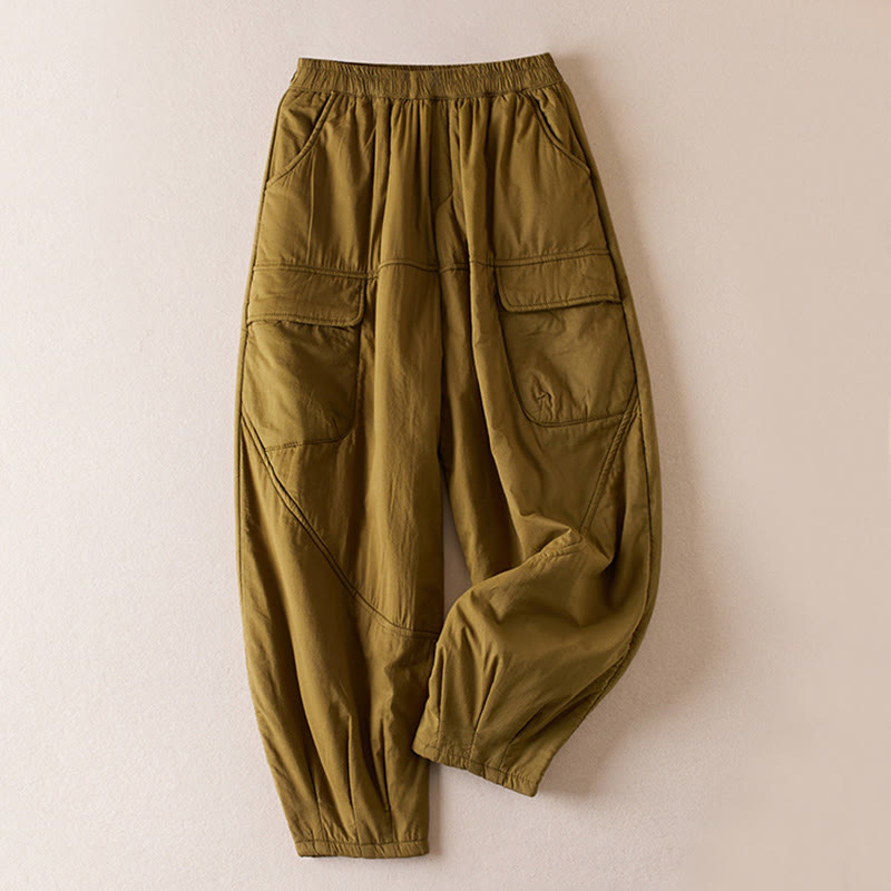 Buddha Stones Plain Cotton-padded Women's Harem Cotton Thick Pants With Pockets - DarkGoldenrod - US8-10,UK/AU12-14,EU40-42 (2XL) - image 1