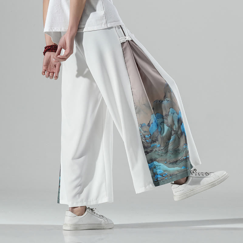 Buddha Stones Mountains Rivers Pattern Men's Wide Leg Pants With Pockets - White - US/UK/AU46,EU56 (5XL) - image 11