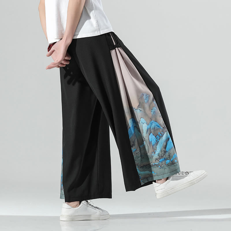 Buddha Stones Mountains Rivers Pattern Men's Wide Leg Pants With Pockets - Black - US/UK/AU46,EU56 (5XL) - image 0
