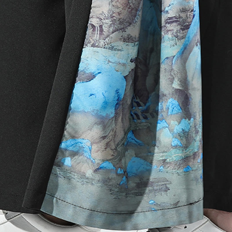 Buddha Stones Mountains Rivers Pattern Men's Wide Leg Pants With Pockets - image 9