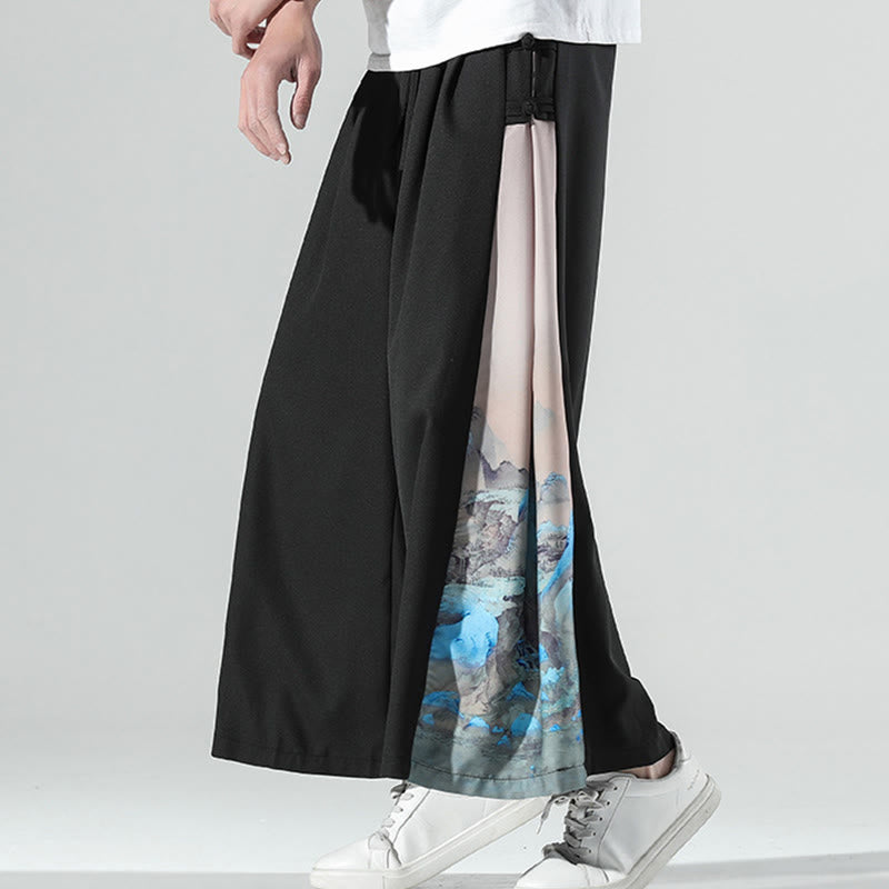 Buddha Stones Mountains Rivers Pattern Men's Wide Leg Pants With Pockets - image 4