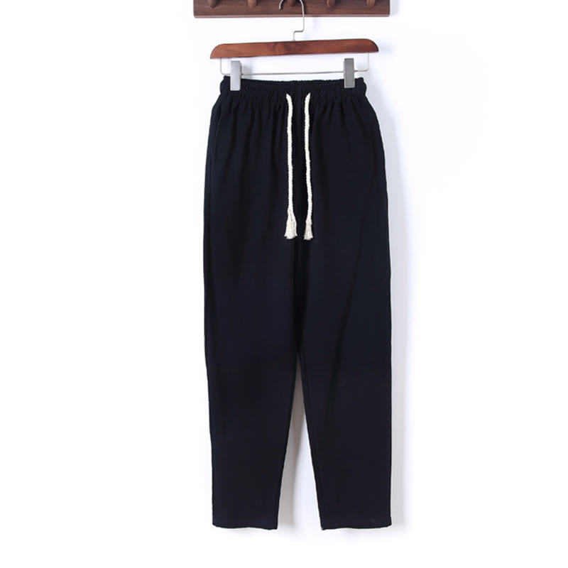 Buddha Stones 2Pcs Solid Color Men's Frog-Button Long Sleeve Cotton Shirt Pants Set With Pockets - image 5