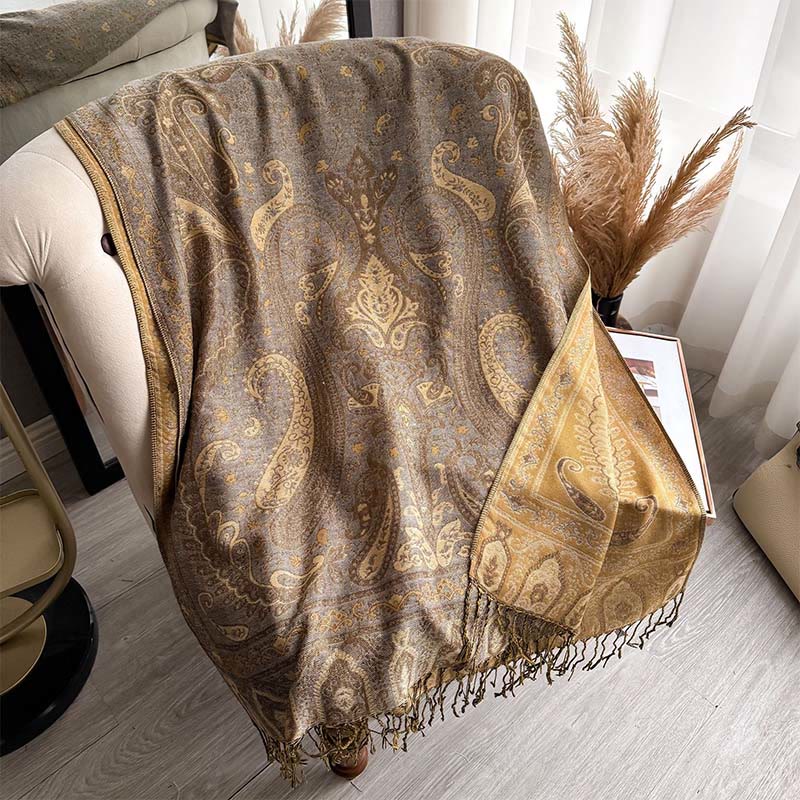 Buddha Stones Spring Floral Paisley Pattern Scarf Shawl With Tassels - Goldenrod - 195*70cm - image 12
