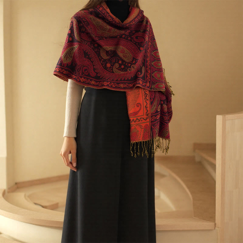 Buddha Stones Spring Floral Paisley Pattern Scarf Shawl With Tassels - image 7