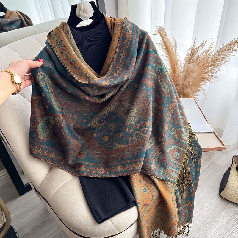 Buddha Stones Spring Floral Paisley Pattern Scarf Shawl With Tassels - image 3