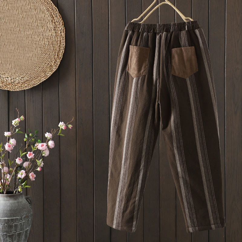 Buddha Stones Commute Thermal Striped Cotton Women's Harem Pants With Pockets - image 1