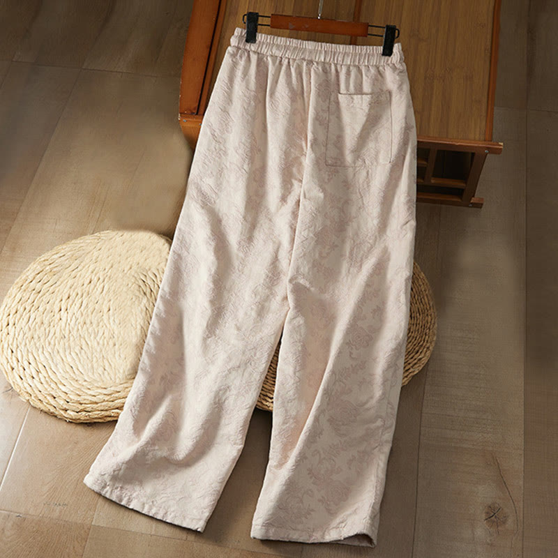 Buddha Stones Winter Thermal Jacquard Floral Pattern Women's Wide Leg Cotton Pants With Pockets - image 8