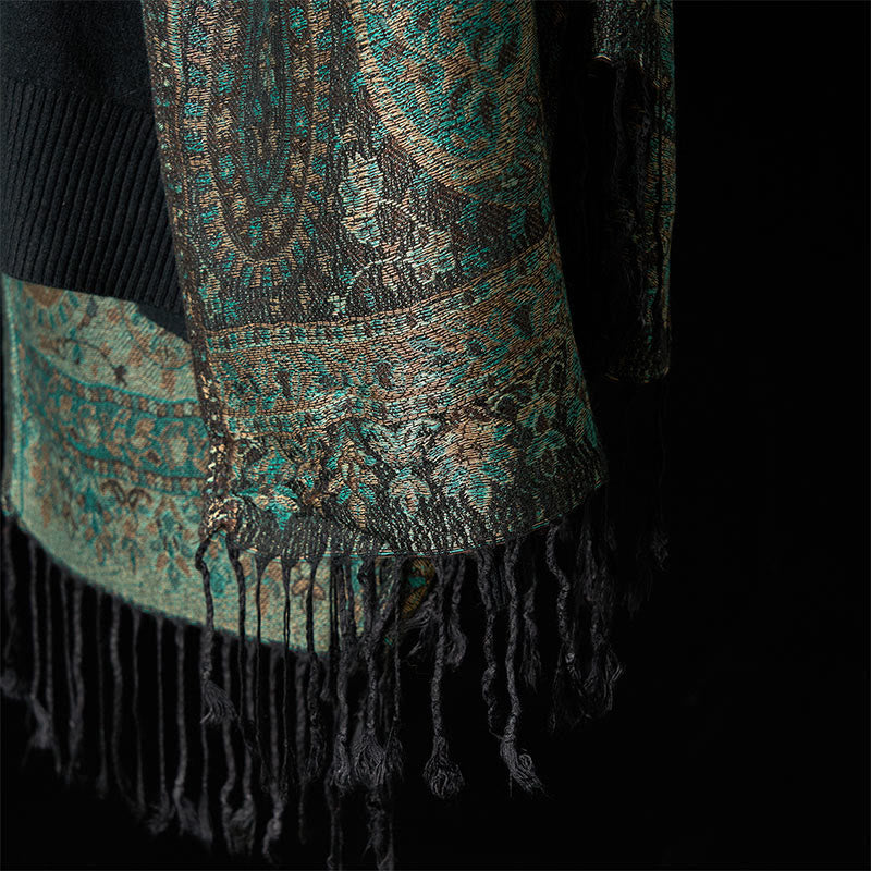 Buddha Stones Spring Green Cashew Flower Geometric Stripes Pattern Tassel Cozy Scarf Shawl - image 5