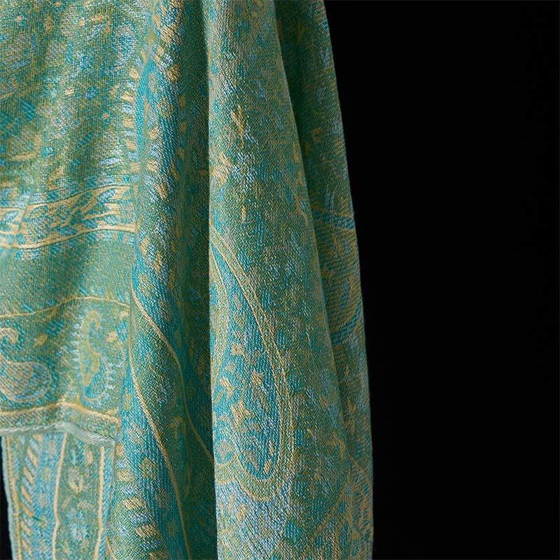 Buddha Stones Spring Green Cashew Flower Geometric Stripes Pattern Tassel Cozy Scarf Shawl - image 11