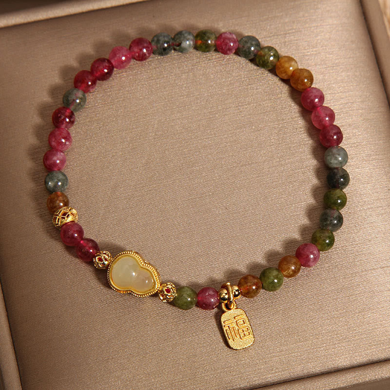 Buddha Stones Tourmaline Colorful Stone Fu Character Positive Bracelet - image 4