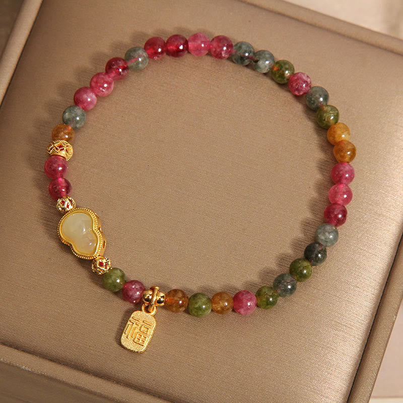 Buddha Stones Tourmaline Colorful Stone Fu Character Positive Bracelet - image 2