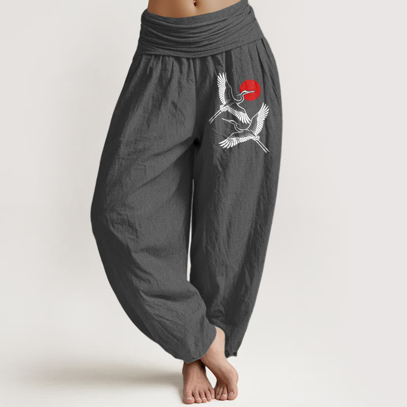 Buddha Stones Red Sun Cranes Pattern Women's Elastic Waist Harem Pure Cotton Pants - Gray - US22,UK/AU26,EU54 (6XL) - image 8