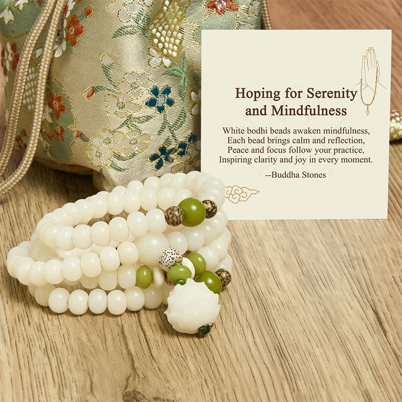 Buddha Stones "Hoping for Serenity and Mindfulness" Bodhi Lotus Mala Includes Gift Message Card - image 7