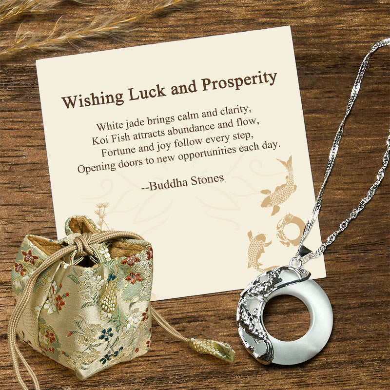 Buddha Stones "Wishing Luck and Prosperity" White Jade Koi Fish Necklace Includes Gift Message Card - Koi Fish - Deluxe Gift Bag (+$12.59) - image 5