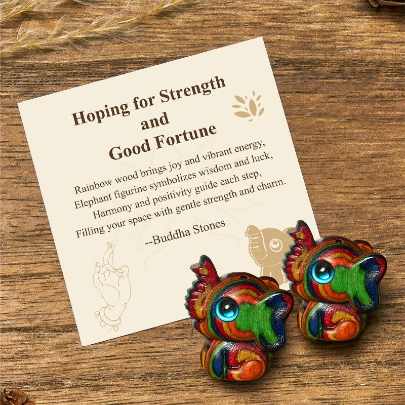 Buddha Stones "Hoping for Strength and Good Fortune" 2Pcs Mini Elephant Includes Gift Message Card - Elephant 1.9*2.6*3.2cm - Standard Gift Box - image 0