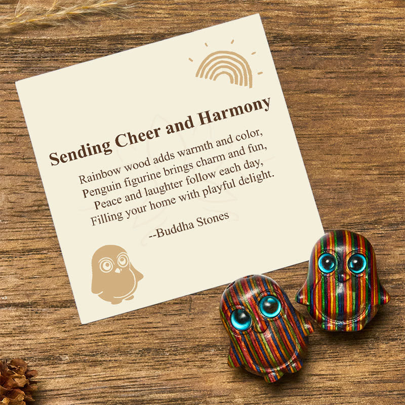 Buddha Stones "Sending Cheer and Harmony" 2Pcs Mini Penguin Decoration Includes Gift Message Card - 2Pcs Penguin 28*26mm - Standard Gift Box - image 0
