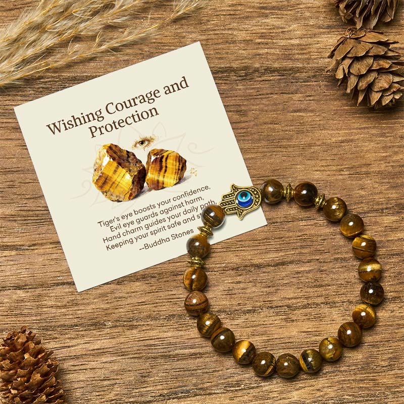 Buddha Stones "Wishing Courage and Protection" Tiger Eye Bracelet Includes Gift Message Card - Tiger Eye(Wrist Circumference: 17-19cm) - Standard Gift Box - image 0
