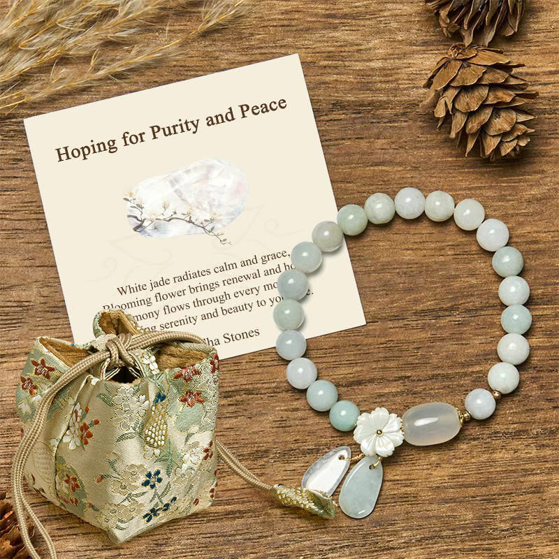 Buddha Stones "Hoping for Purity and Peace"Natural White Jade Bracelet Includes Gift Message Card - White Jade - Deluxe Gift Bag (+$12.59) - image 7
