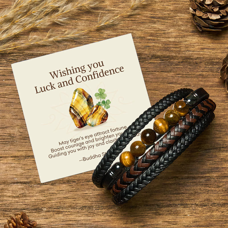 Buddha Stones "Wishing You Luck and Confidence" Tiger Eye Leather Includes Gift Message Card - Tiger Eye - 18-22cm - Standard Gift Box - image 0