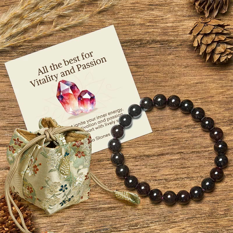 Buddha Stones "All the Best for Love and Harmony" Stone Quartz Bracelet Includes Gift Message Card - 8mm - Garnet - Deluxe Gift Bag (+$12.59) - image 89
