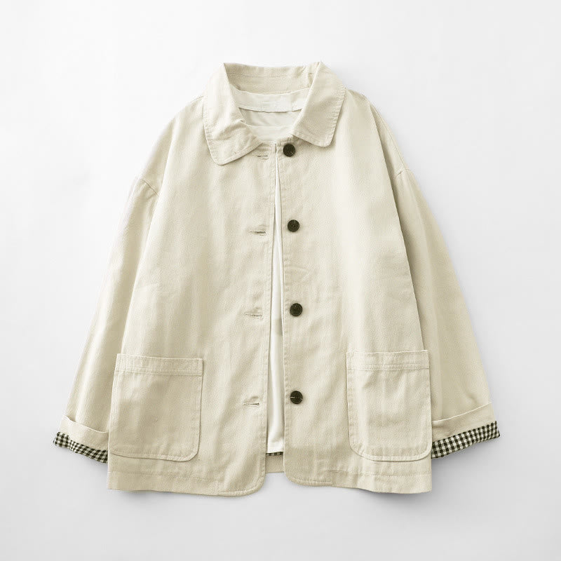 Buddha Stones Commute Patchwork Design Cotton Women's Jacket With Pockets - Linen - US8-10,UK/AU12-14,EU40-42 (2XL) - image 6