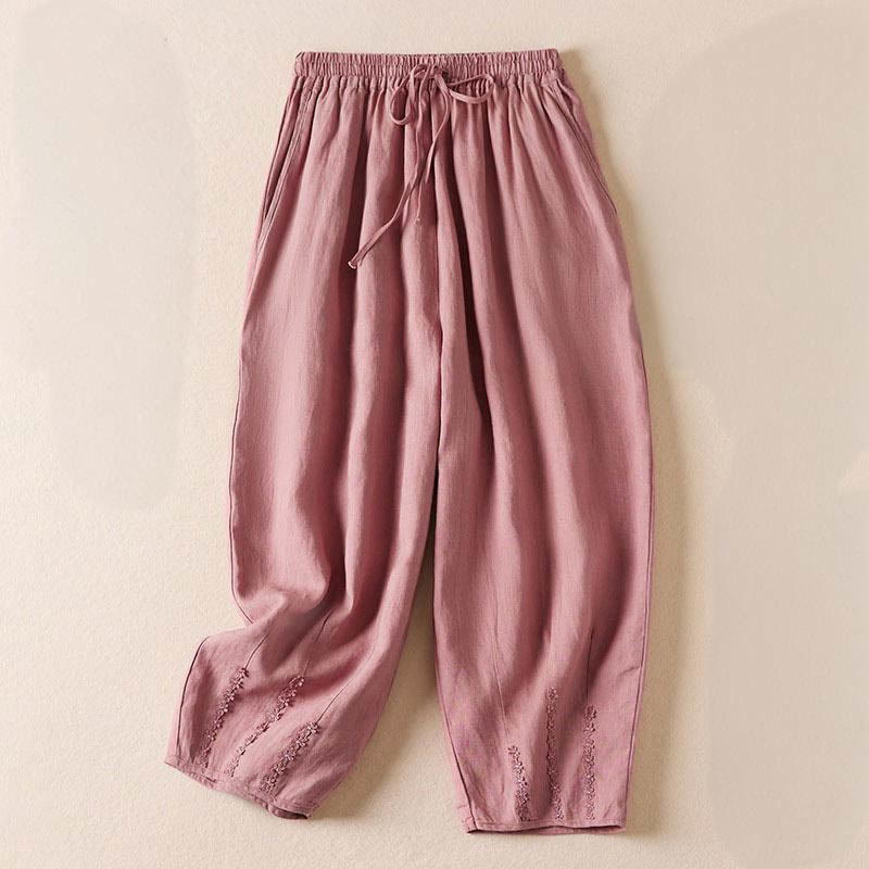 Buddha Stones Summer Small Flower Embroidery Harem Pants With Pockets - LightPink - US8-10,UK/AU12-14,EU40-42 (2XL) - image 10