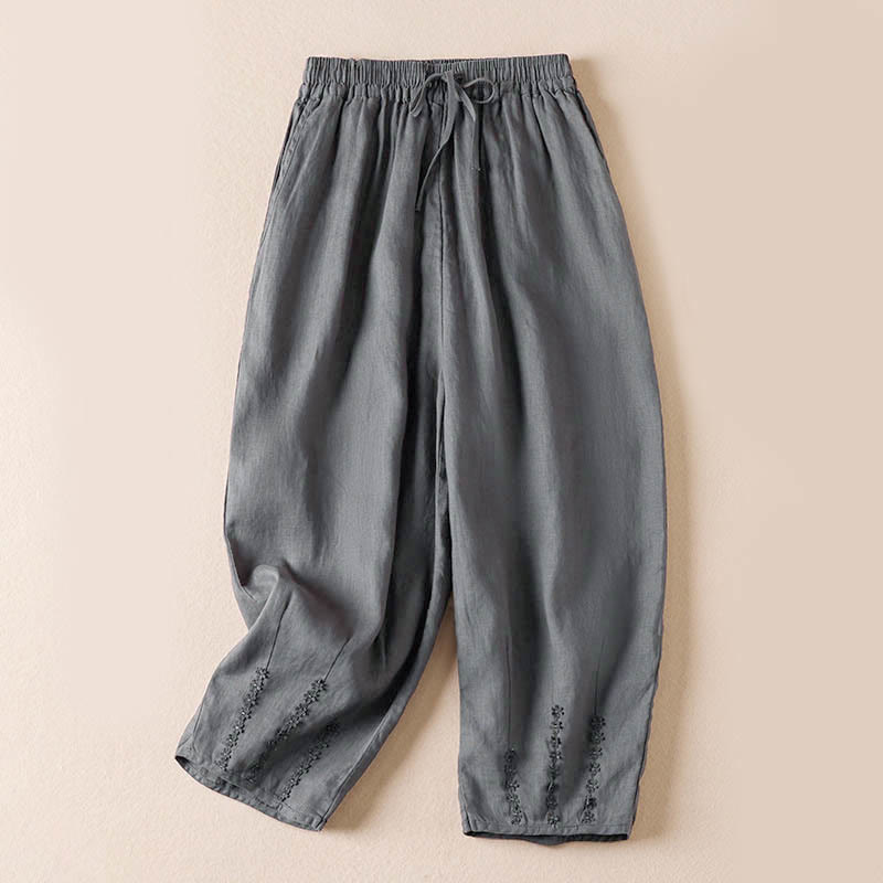 Buddha Stones Summer Small Flower Embroidery Harem Pants With Pockets - DarkGray - US8-10,UK/AU12-14,EU40-42 (2XL) - image 34
