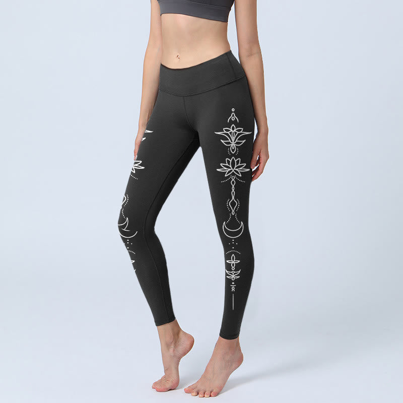 Buddha Stones Lotus Half Moon Pattern Gym Leggings Women's Yoga Pants - Black - US18,UK/AU22,EU50 (4XL) - image 0