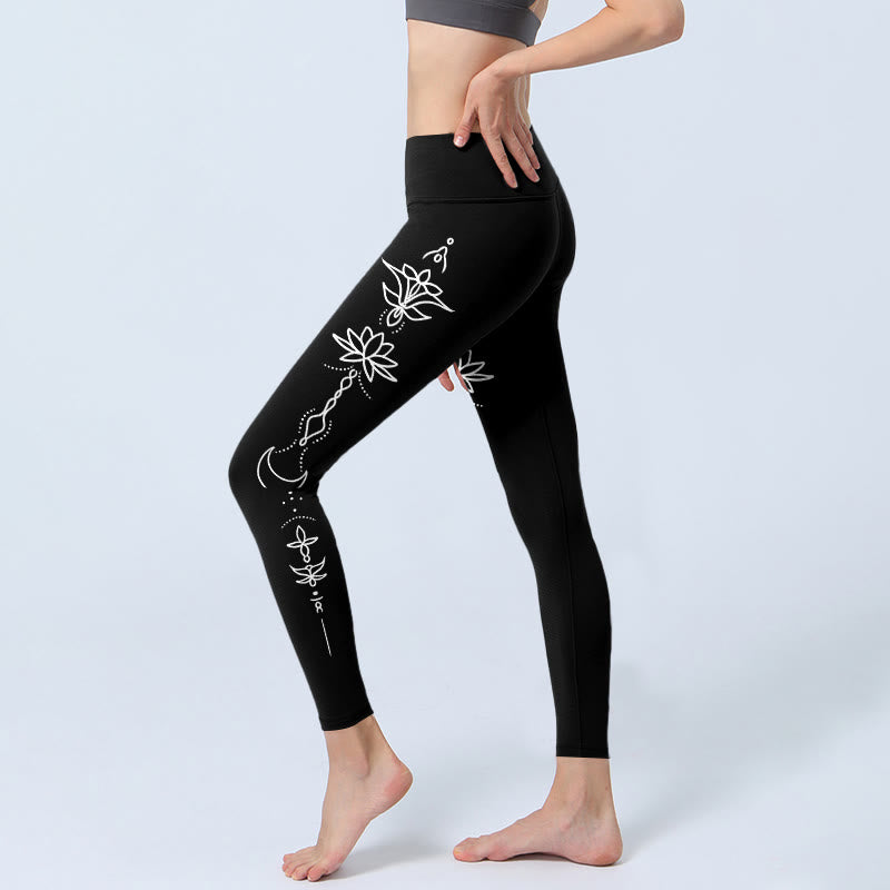Buddha Stones Lotus Half Moon Pattern Gym Leggings Women's Yoga Pants - image 2