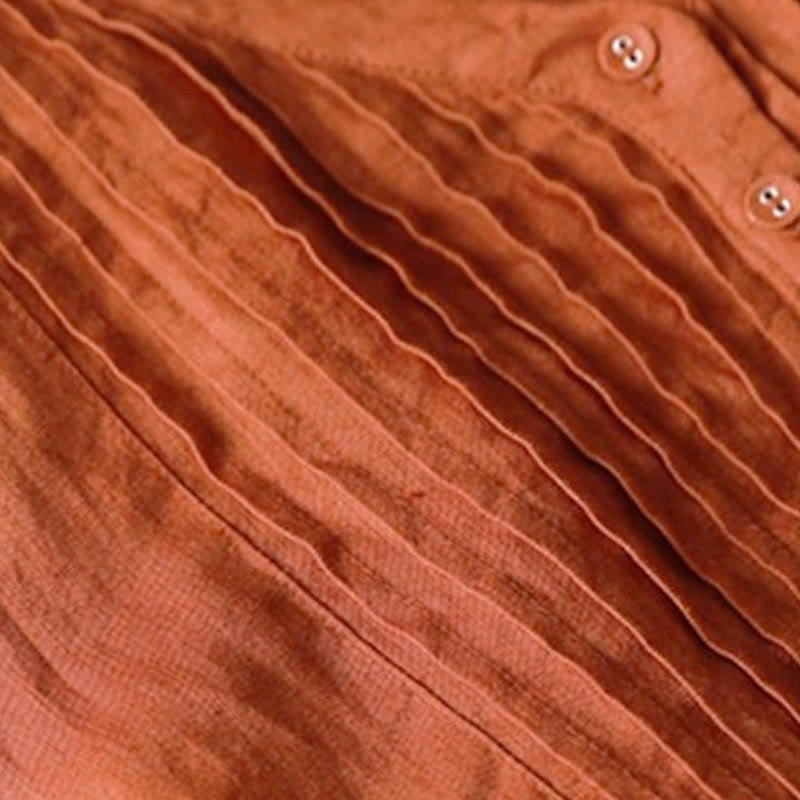 Buddha Stones Casual Plain Accordion Pleats V-neck Half Sleeve Design Midi Dress With Pockets - image 14