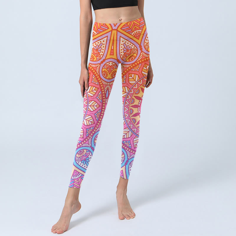 Buddha Stones Colorful Mandala Pattern Gym Leggings Women's Yoga Pants - image 5