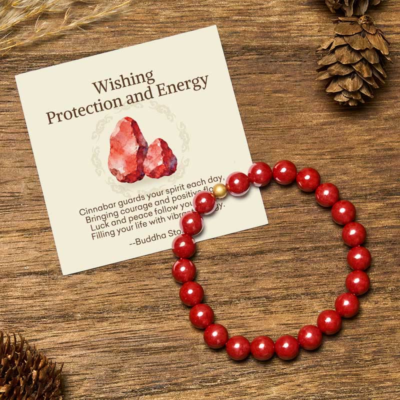 Buddha Stones "Wishing Protection and Energy" Cinnabar Bracelet Includes Gift Message Card - 8mm Imperial Cinnabar&5mm 925 Sterling Silver - Standard Gift Box - image 21