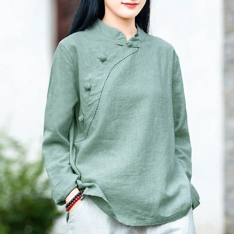 Buddha Stones Oblique Collar Knot button Loose Linen Clothing - PaleTurquoise - US12,UK/AU16,EU44 (4XL) - image 0
