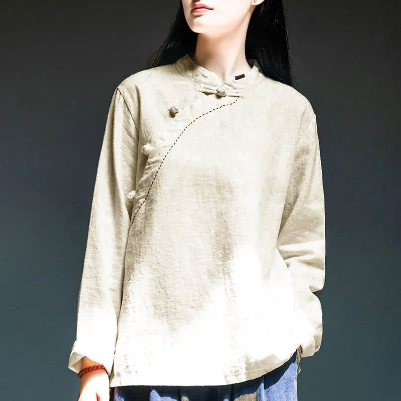 Buddha Stones Oblique Collar Knot button Loose Linen Clothing - White - US12,UK/AU16,EU44 (4XL) - image 11