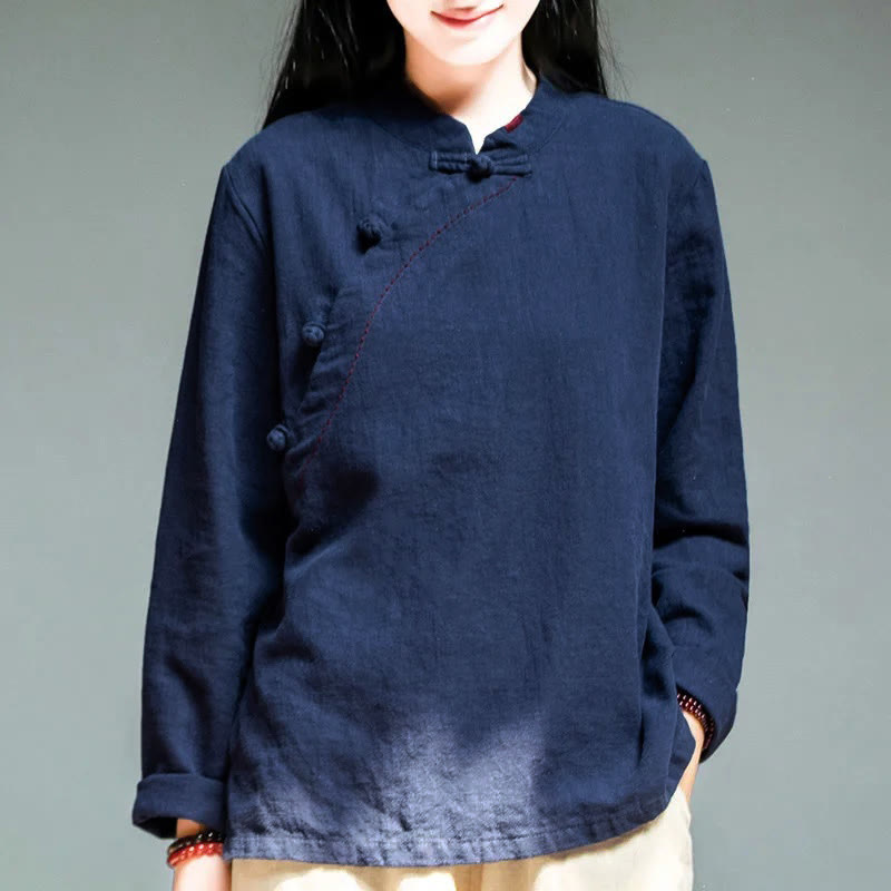 Buddha Stones Oblique Collar Knot button Loose Linen Clothing - MidnightBlue - US12,UK/AU16,EU44 (4XL) - image 12
