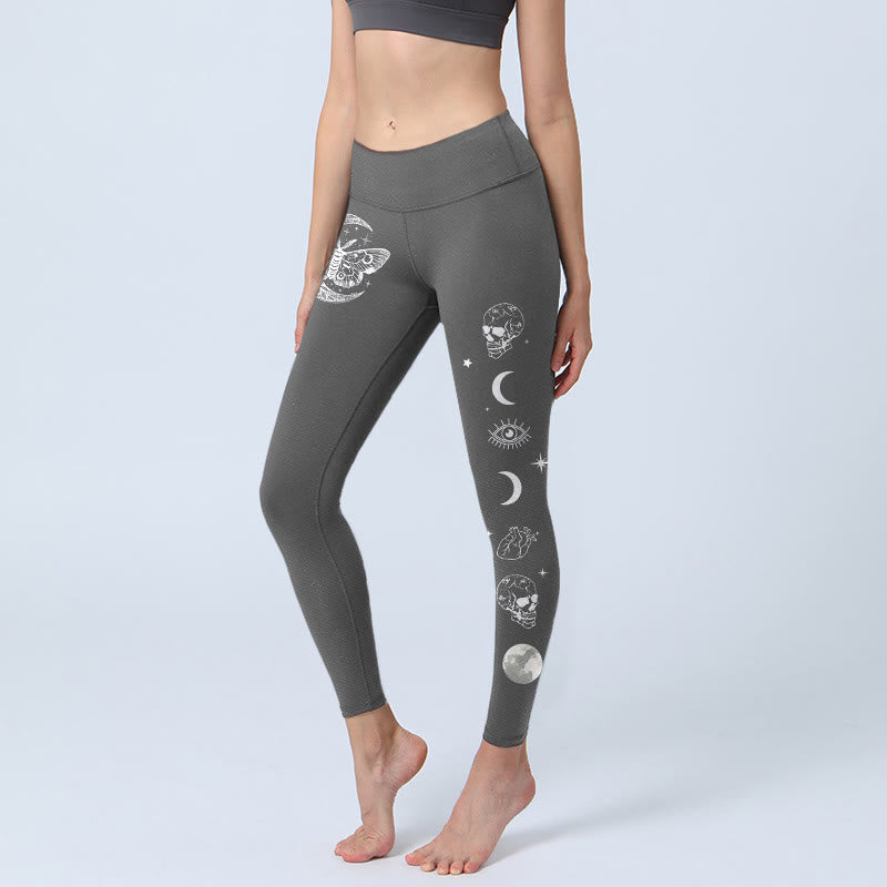 Buddha Stones Moon Moth Skull Design Gym Leggings Women's Yoga Pants - Grey - US18,UK/AU22,EU50 (4XL) - image 0
