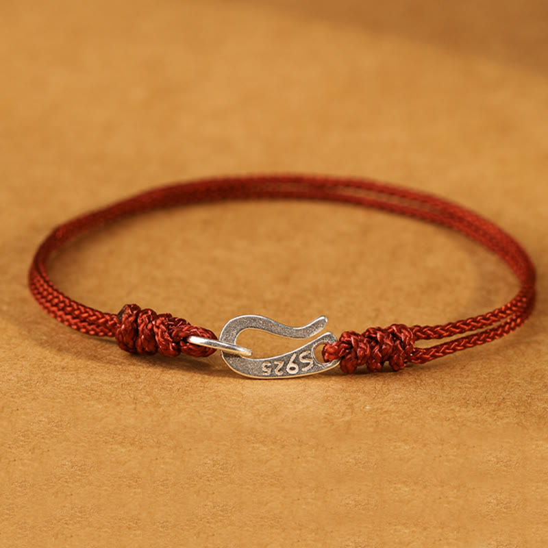 Buddha Stones 925 Sterling Silver Hook Design Red String Strength Colorful Bracelet - FireBrick - 20cm - image 9