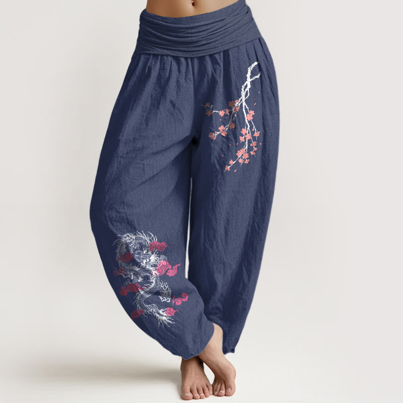 Buddha Stones Dragon Auspicious Clouds Flower Pattern Women's Elastic Waist Harem Cotton Pants - DarkSlateBlue - US22,UK/AU26,EU54 (6XL) - image 5