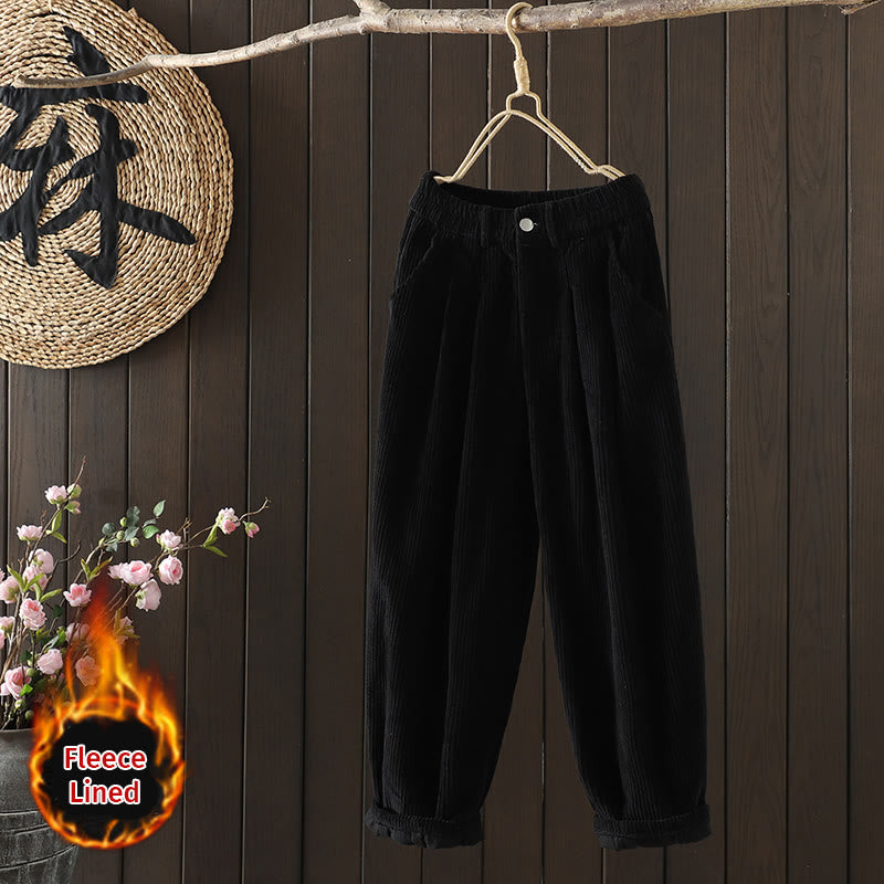 Buddha Stones Women's Winter Plain Corduroy High Waist Fleece-Lined Harem Pants With Pockets - Black - US8-10,UK/AU12-14,EU40-42 (2XL) - image 11