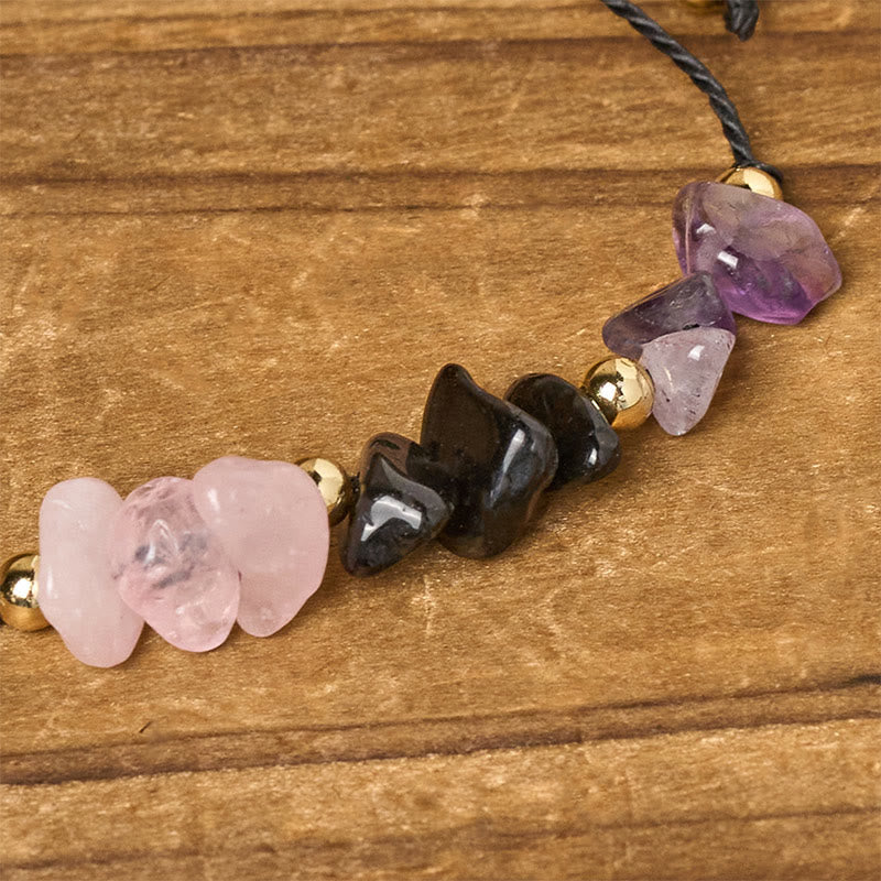 Buddha Stones Amethyst Black Tourmaline Rose Quartz Empath Card Rope Bracelet - image 4