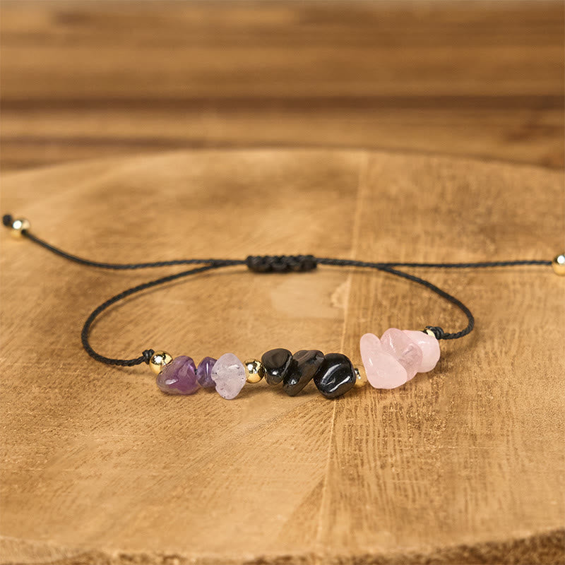 Buddha Stones Amethyst Black Tourmaline Rose Quartz Empath Card Rope Bracelet - image 3