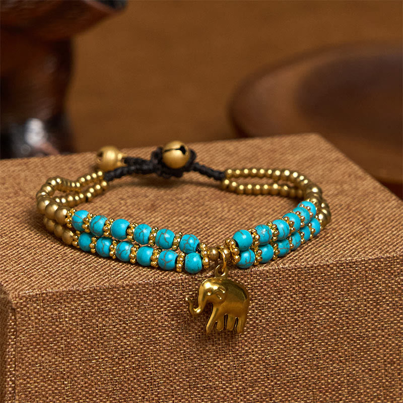 Buddha Stones Turquoise Elephant Luck Double-layer Plated Copper Strength Bracelet - Turquoise(Wrist Circumference: 15-18cm) - image 17
