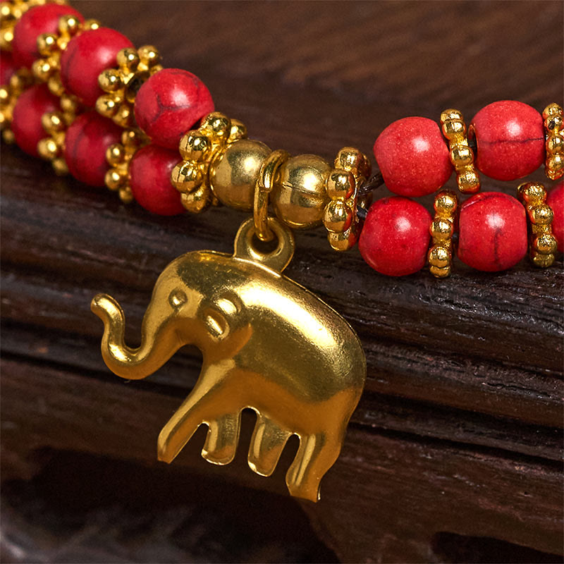 Buddha Stones Turquoise Elephant Luck Double-layer Plated Copper Strength Bracelet - image 11